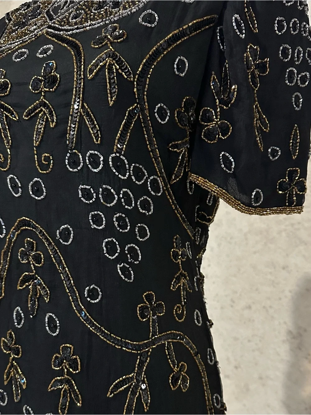 Vintage 80s Silk Beaded Cocktail Dress Art Deco Evening Wear Size MP - Picture 3 of 8